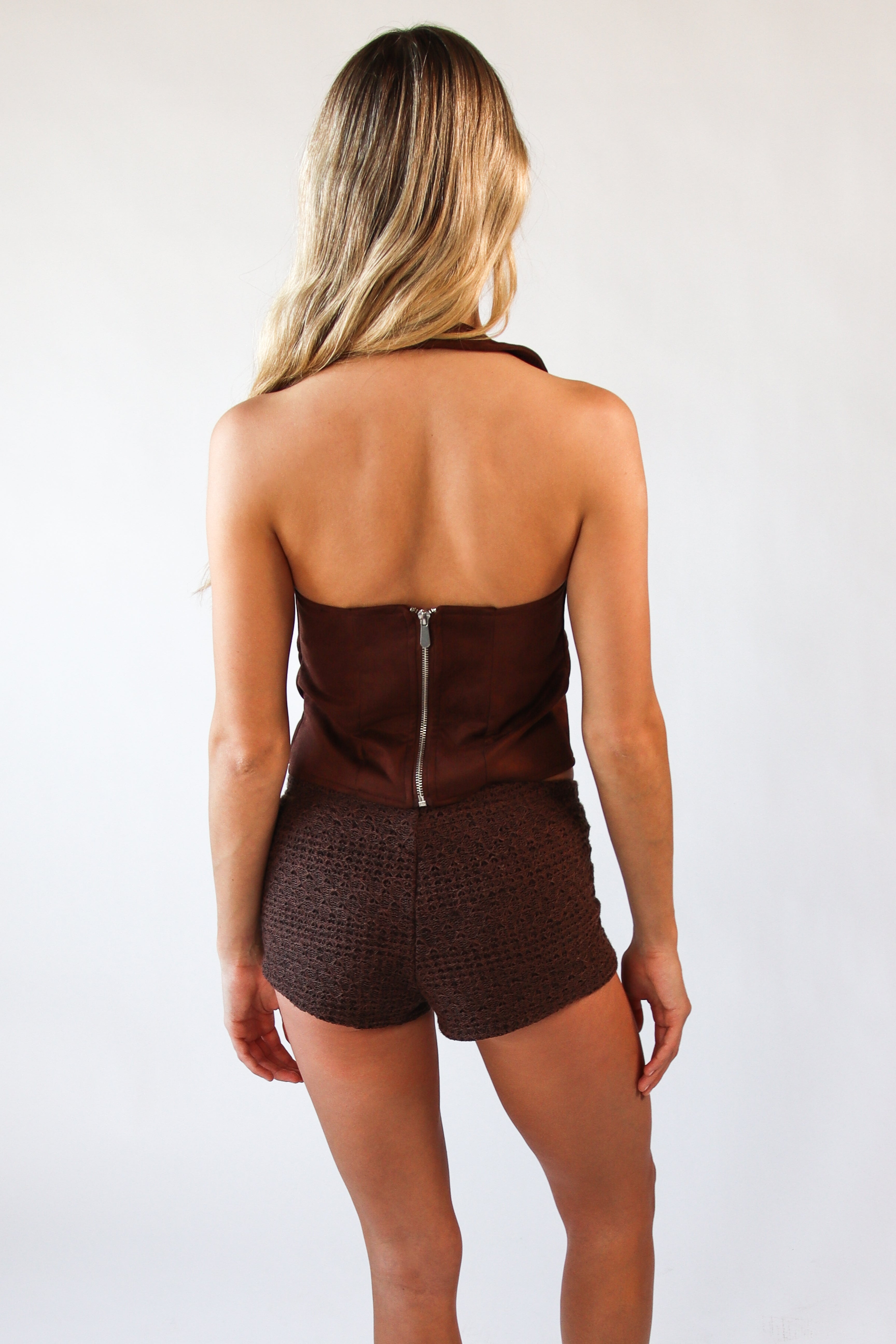 Suede Lace Up Halter Tank Top