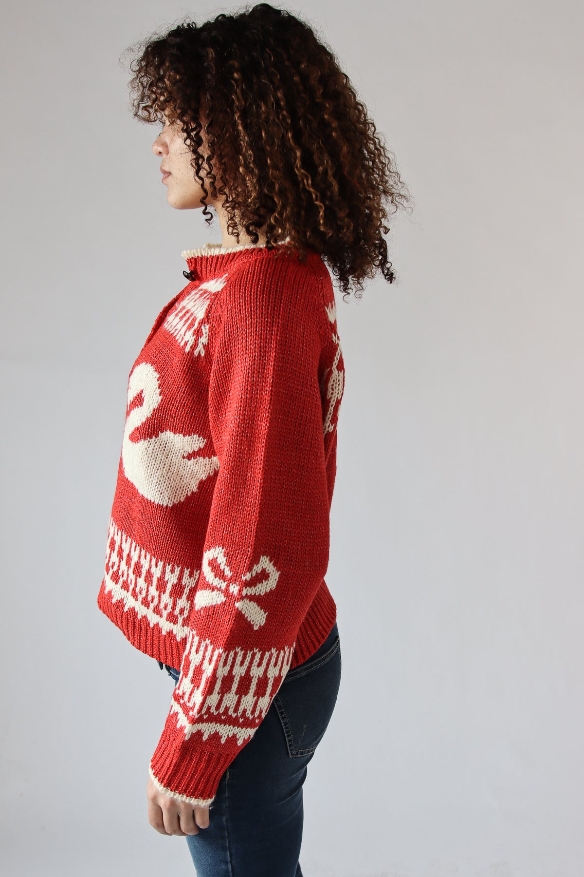 Swan Fair Isle Cardigan Red