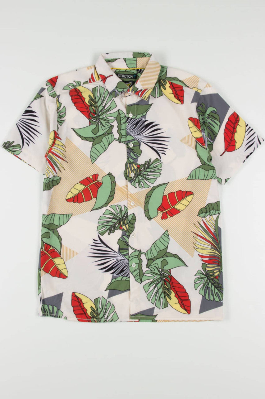 Tan Leaves Triangle Print Button Up Shirt