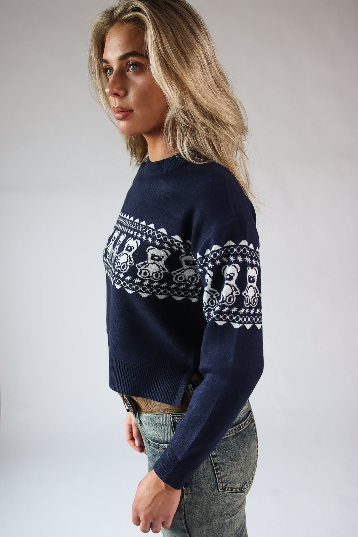 Teddy Bear Pattern Fair Isle Sweater