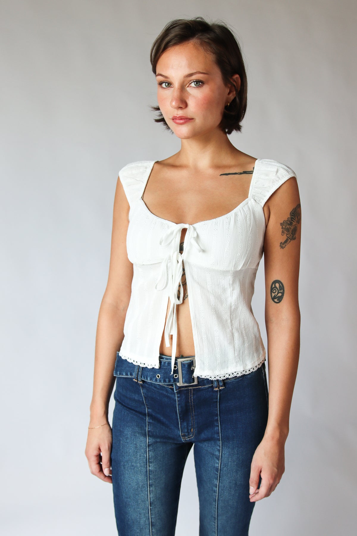 Tie Front Cap Sleeve Tank Top