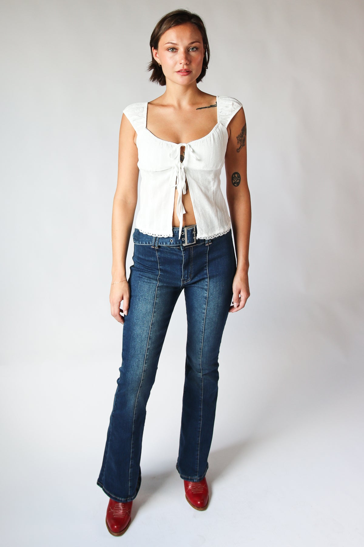 Tie Front Cap Sleeve Tank Top