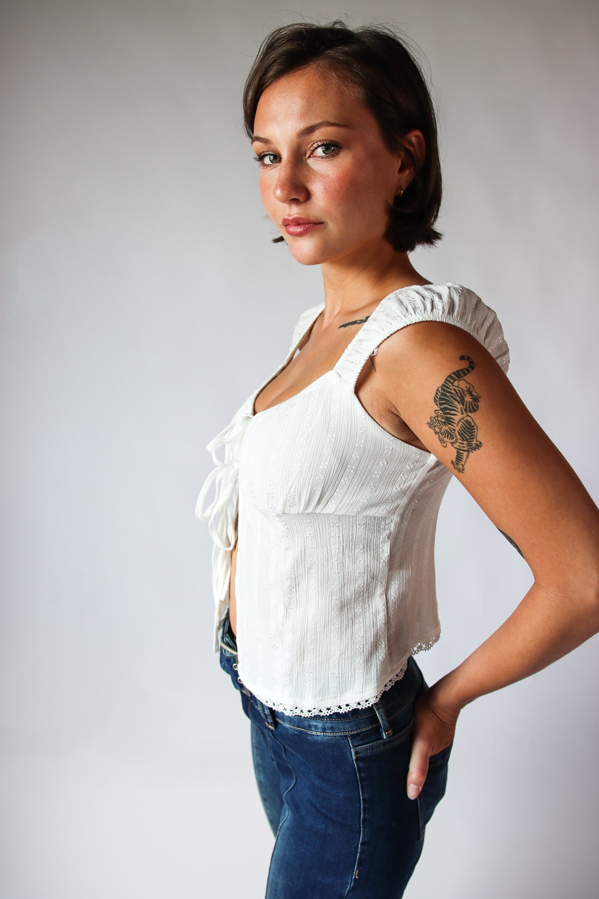 Tie Front Cap Sleeve Tank Top