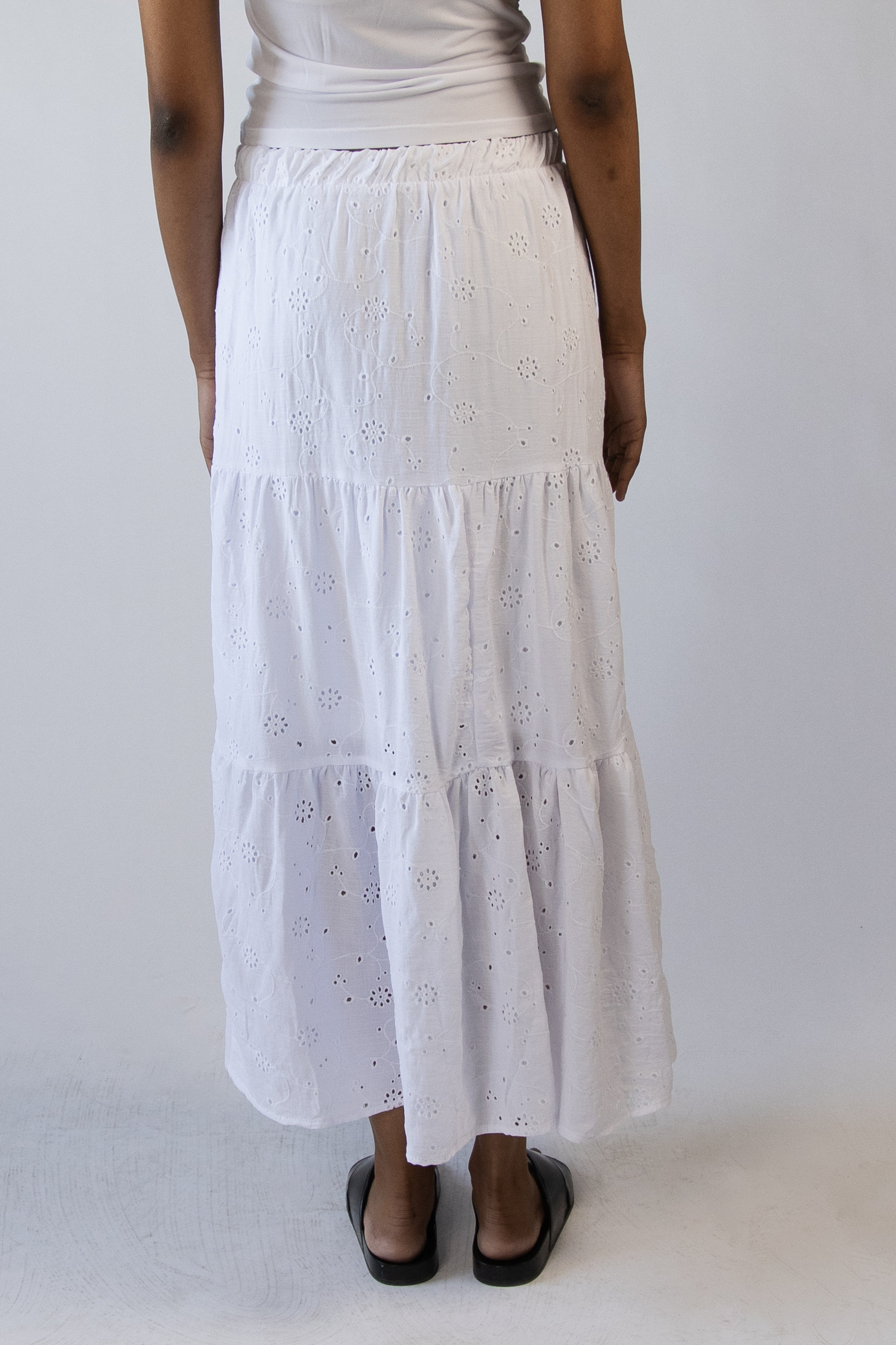 Eyelet Tiered Maxi Skirt
