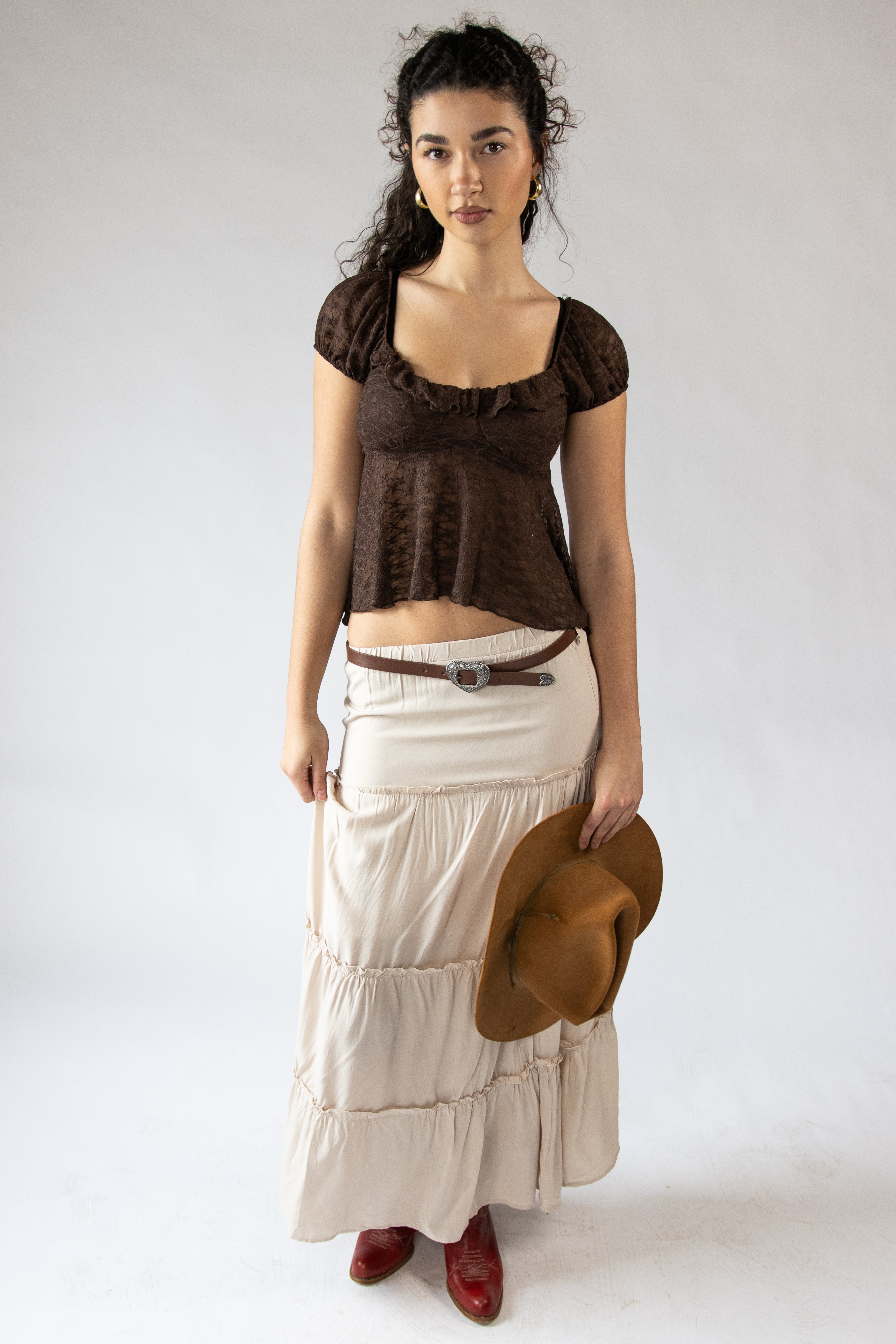 Belted Tiered Maxi Skirt