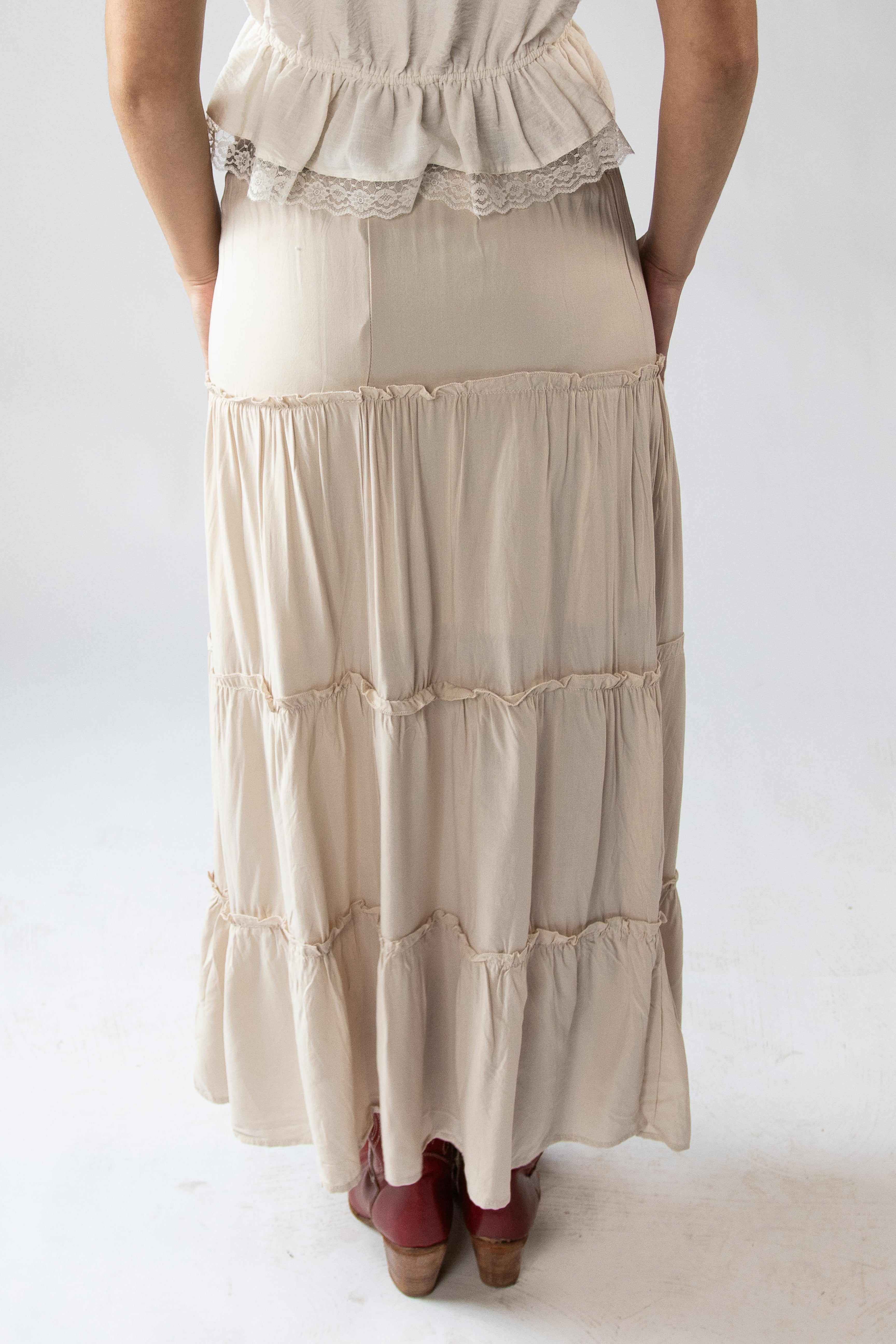 Belted Tiered Maxi Skirt