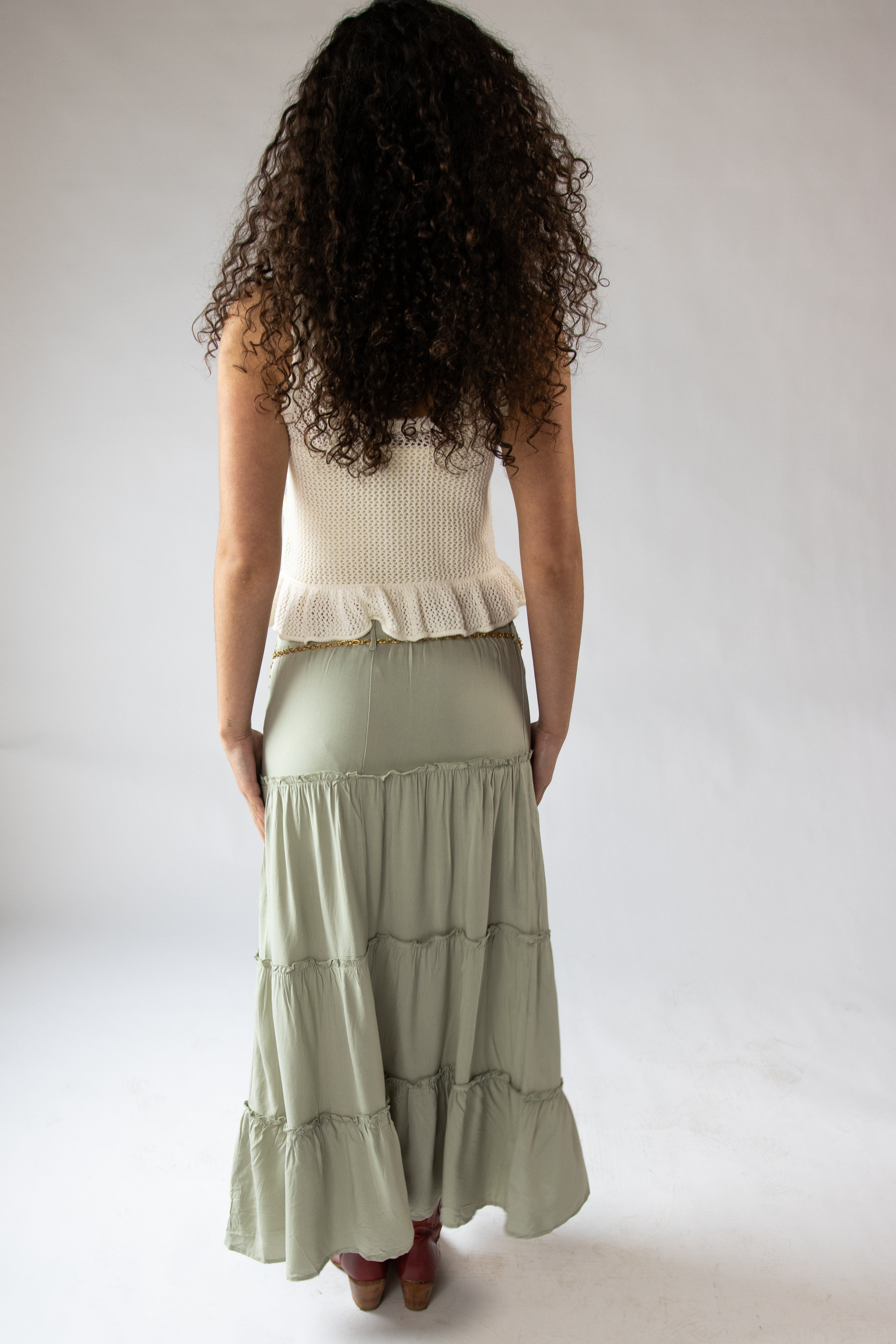 Belted Tiered Maxi Skirt