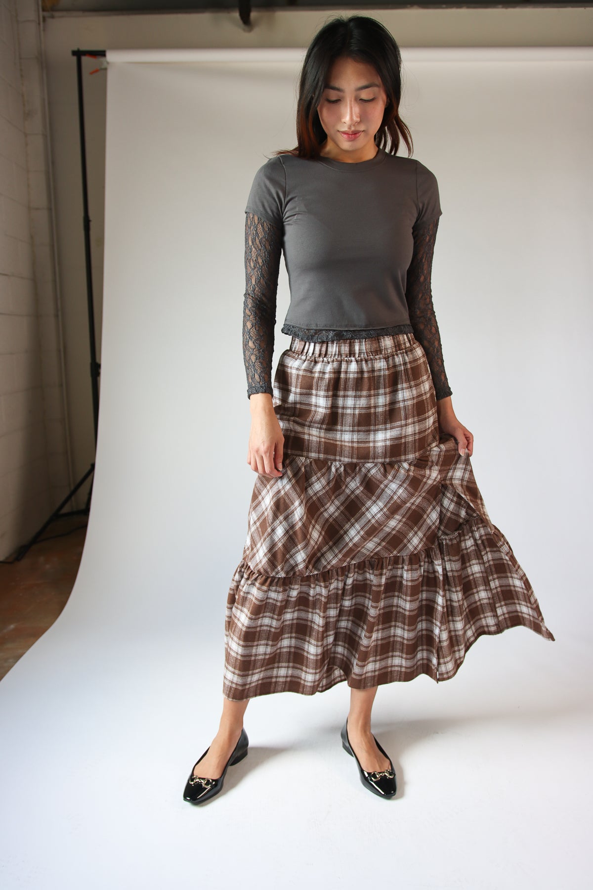 Tiered Flannel Maxi Skirt