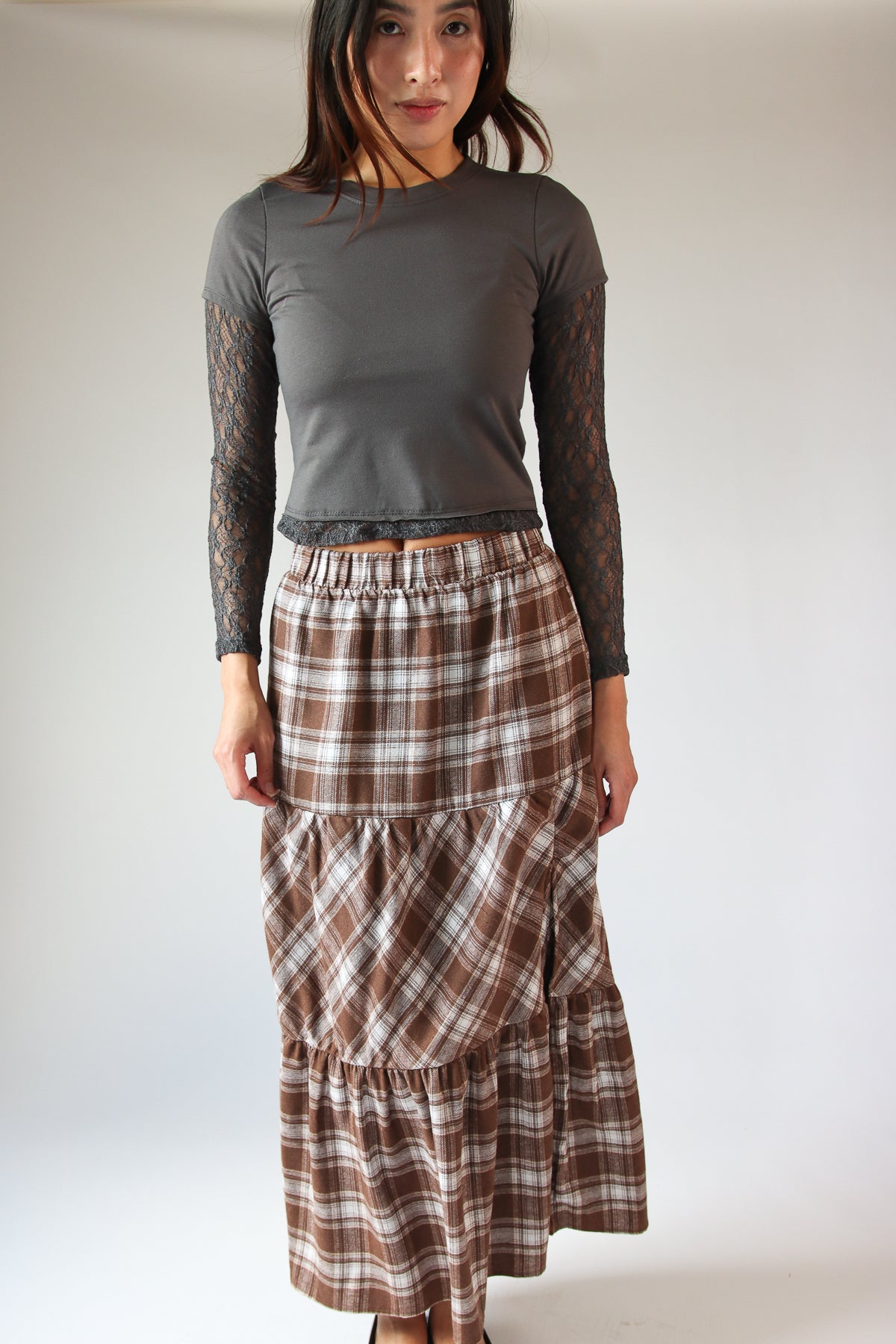Tiered Flannel Maxi Skirt