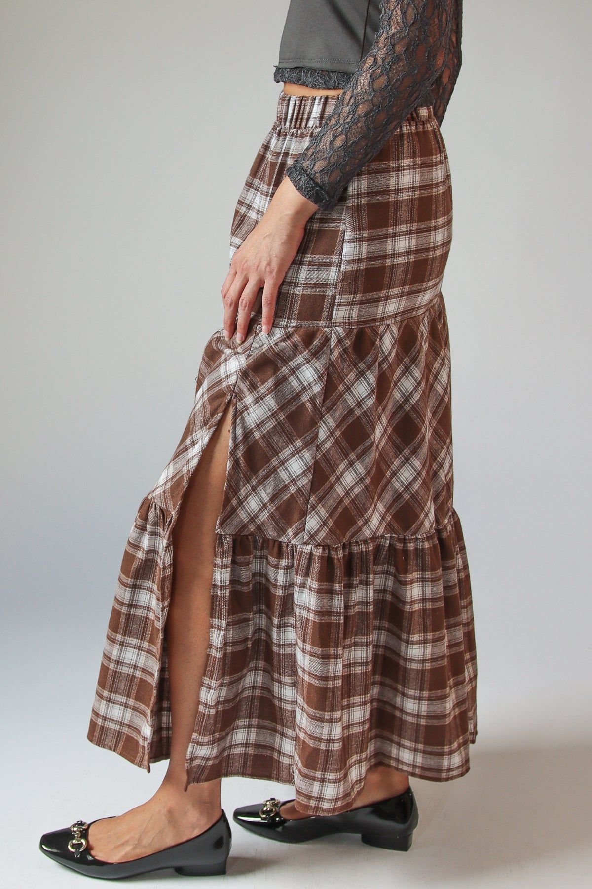 Tiered Flannel Maxi Skirt