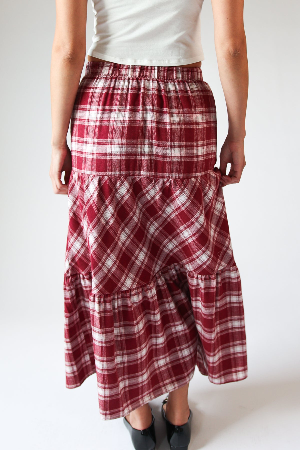 Tiered Flannel Maxi Skirt