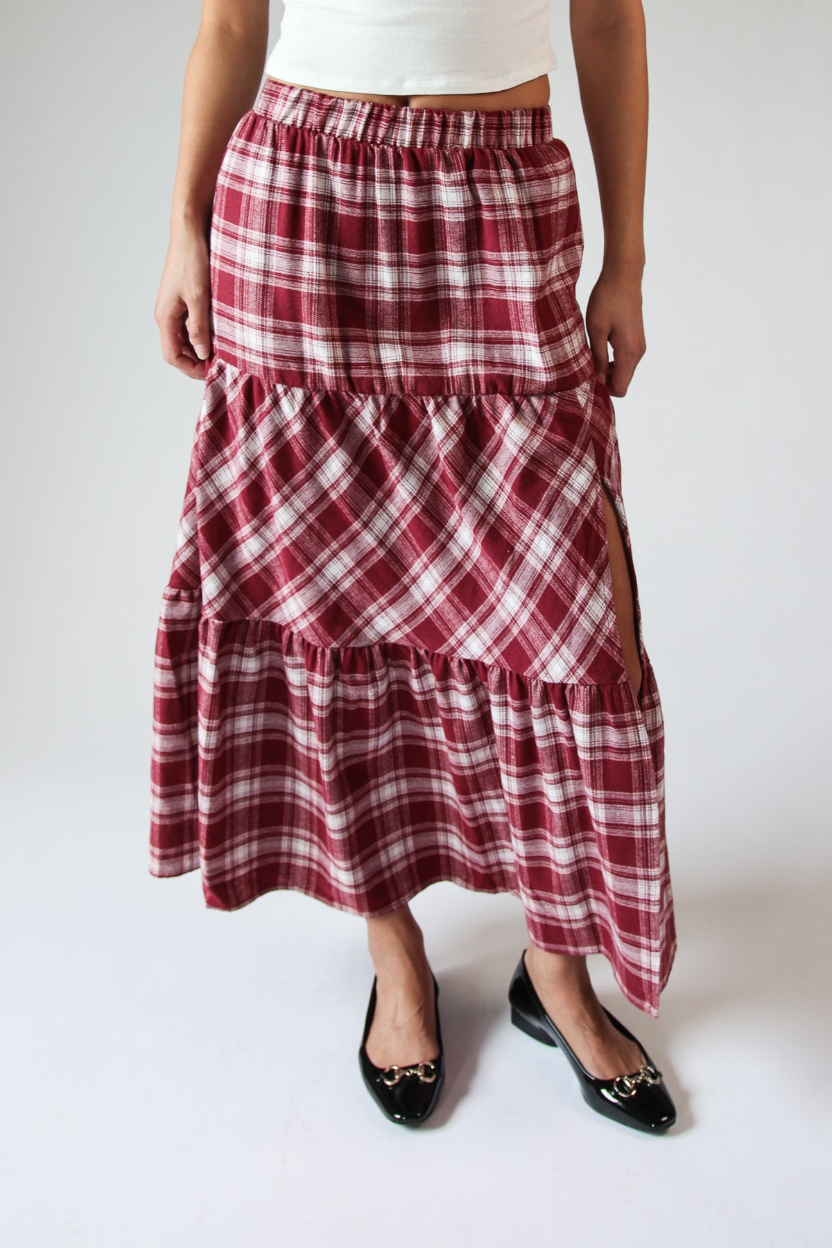 Tiered Flannel Maxi Skirt