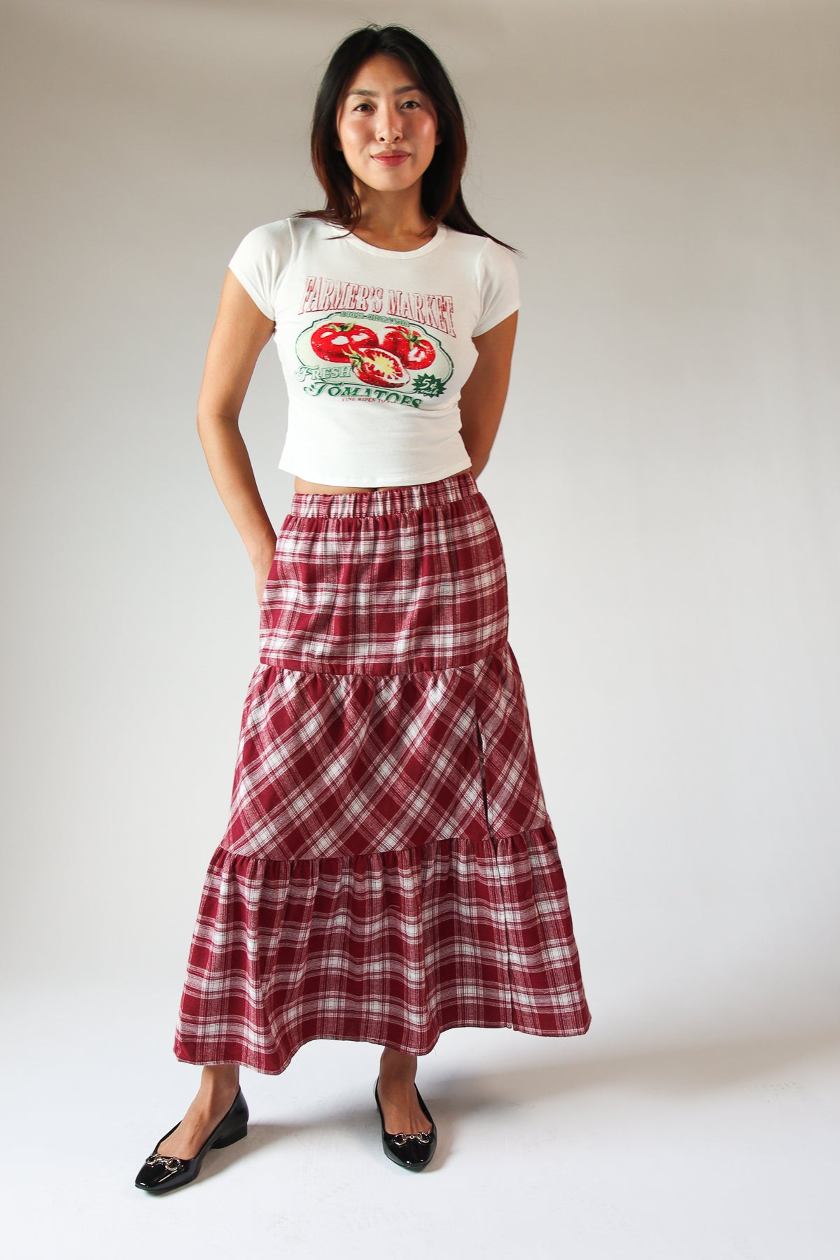 Tiered Flannel Maxi Skirt