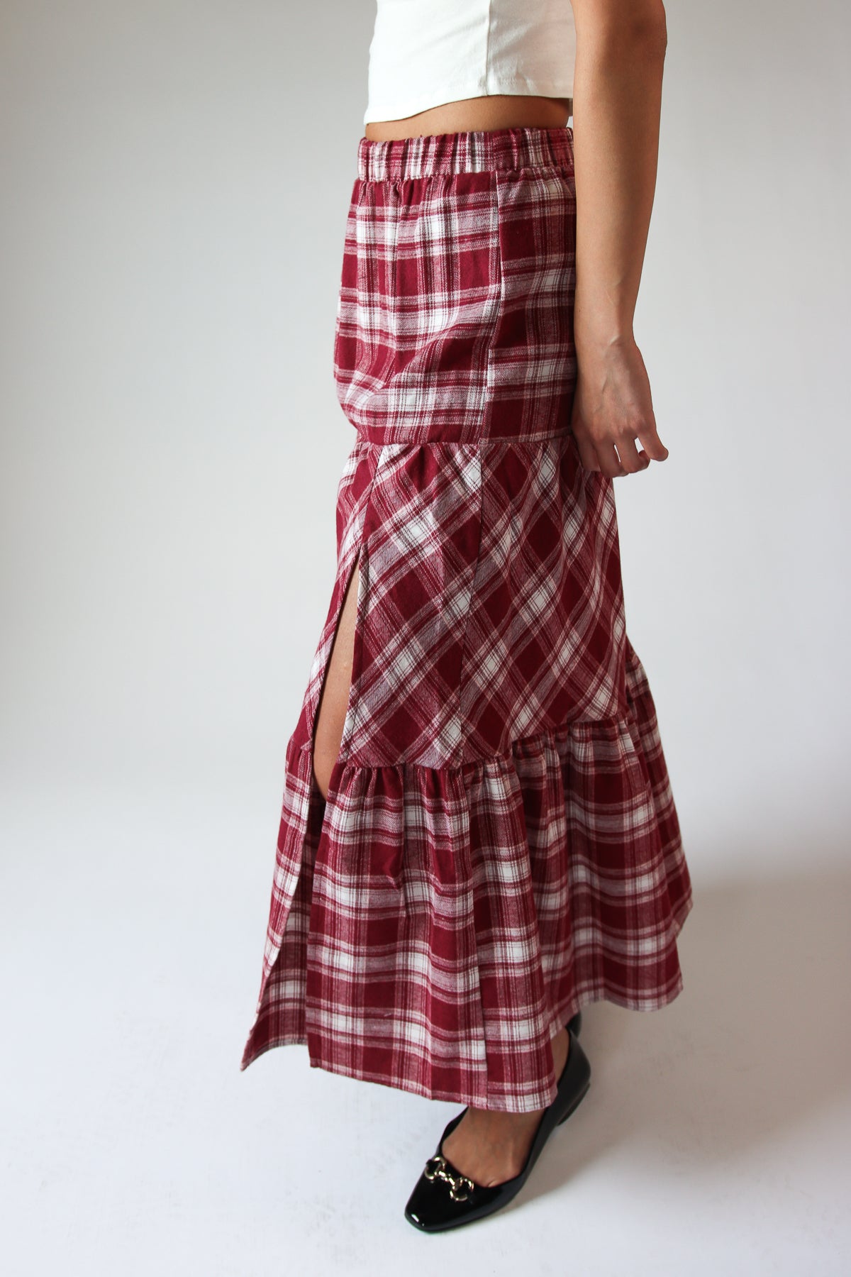 Tiered Flannel Maxi Skirt