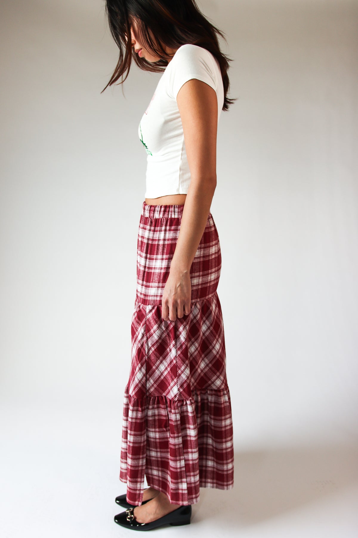Tiered Flannel Maxi Skirt