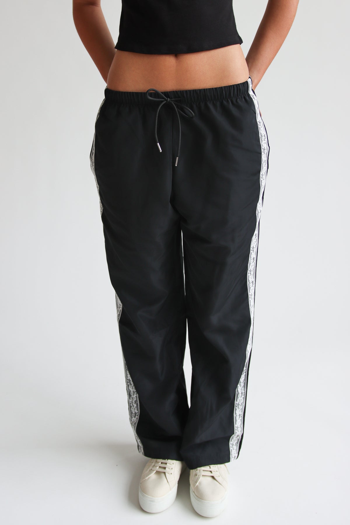 Track Pants with Lace Stripes