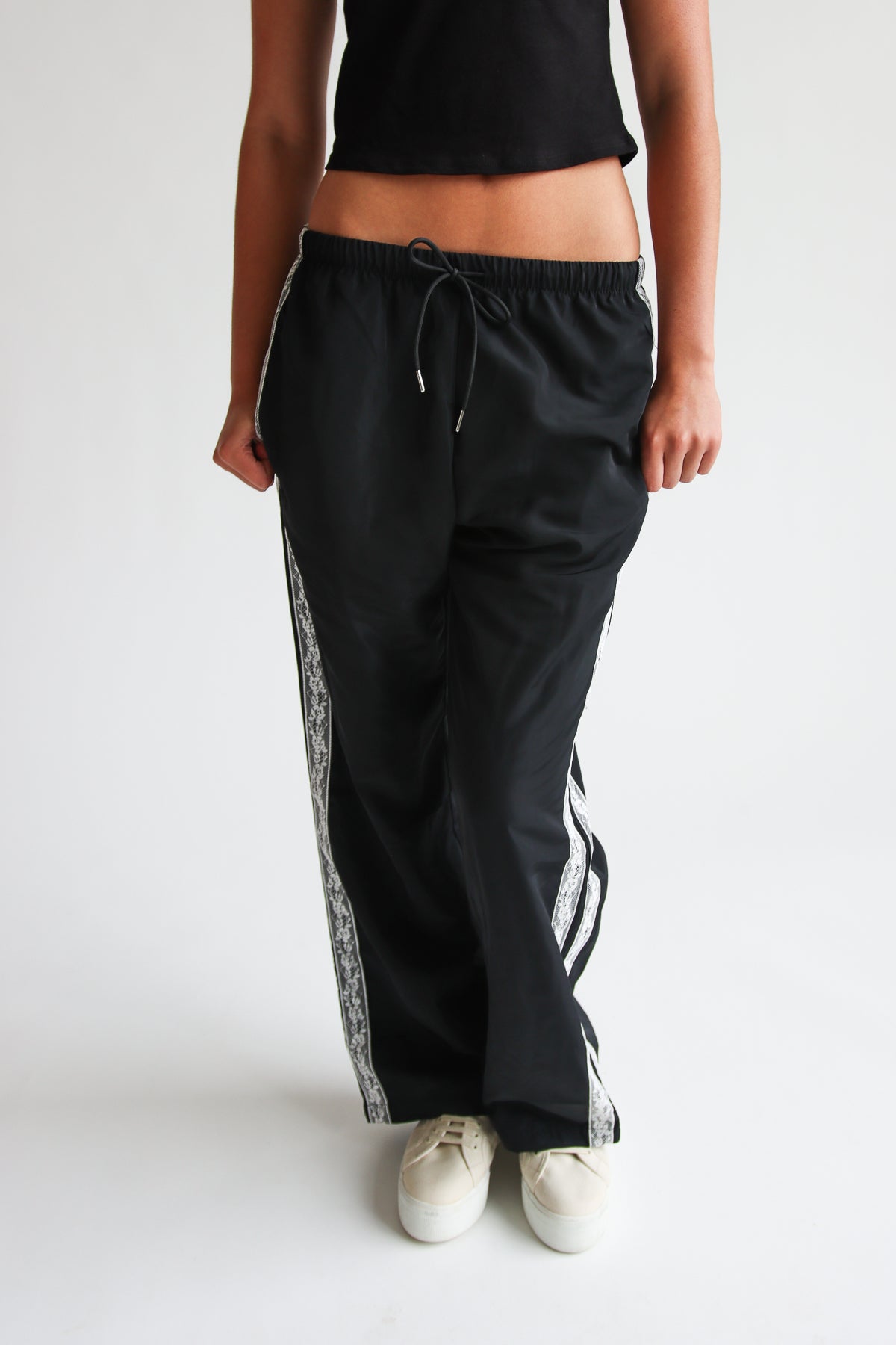 Track Pants with Lace Stripes