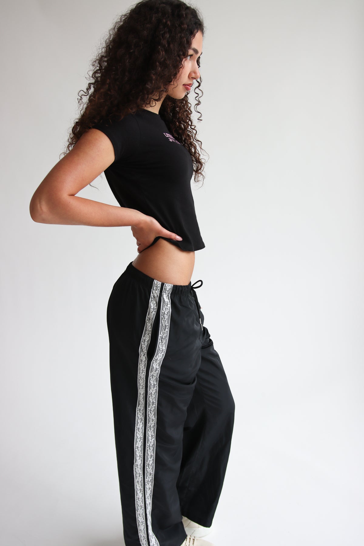 Track Pants with Lace Stripes