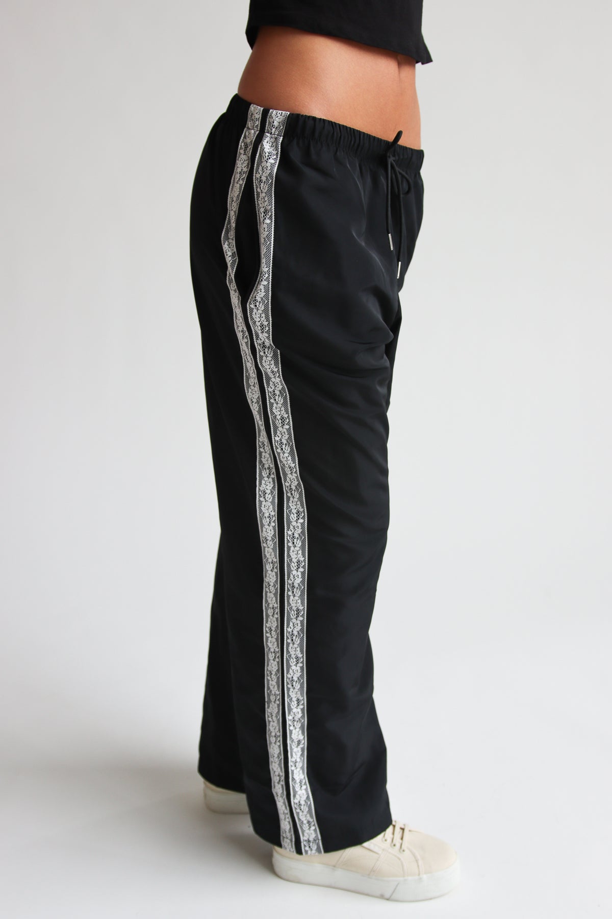 Track Pants with Lace Stripes