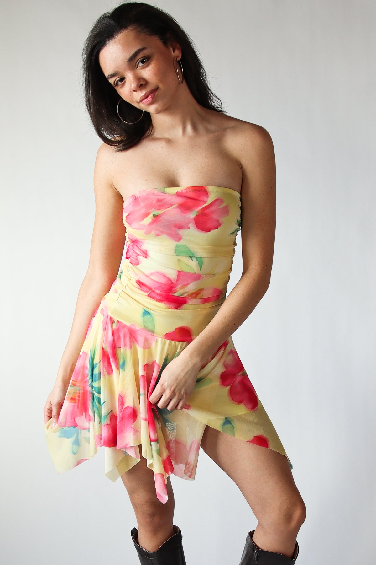 Tube Top Hanky Hem Mini Dress