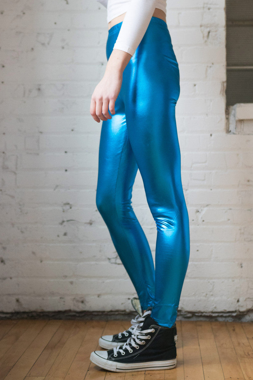 Turquoise Metallic Leggings