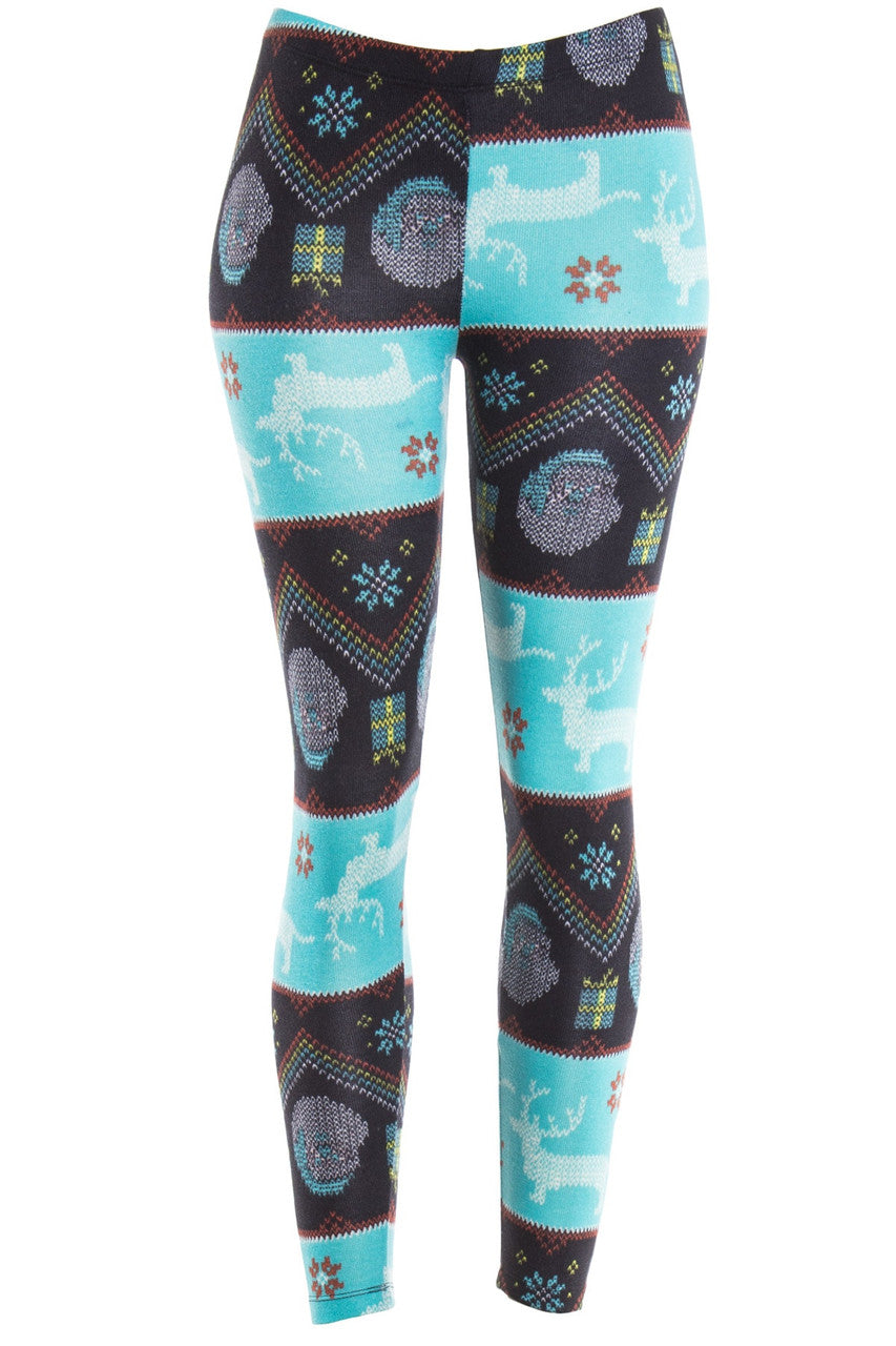 Turquoise Reindeer Fair Isle Leggings