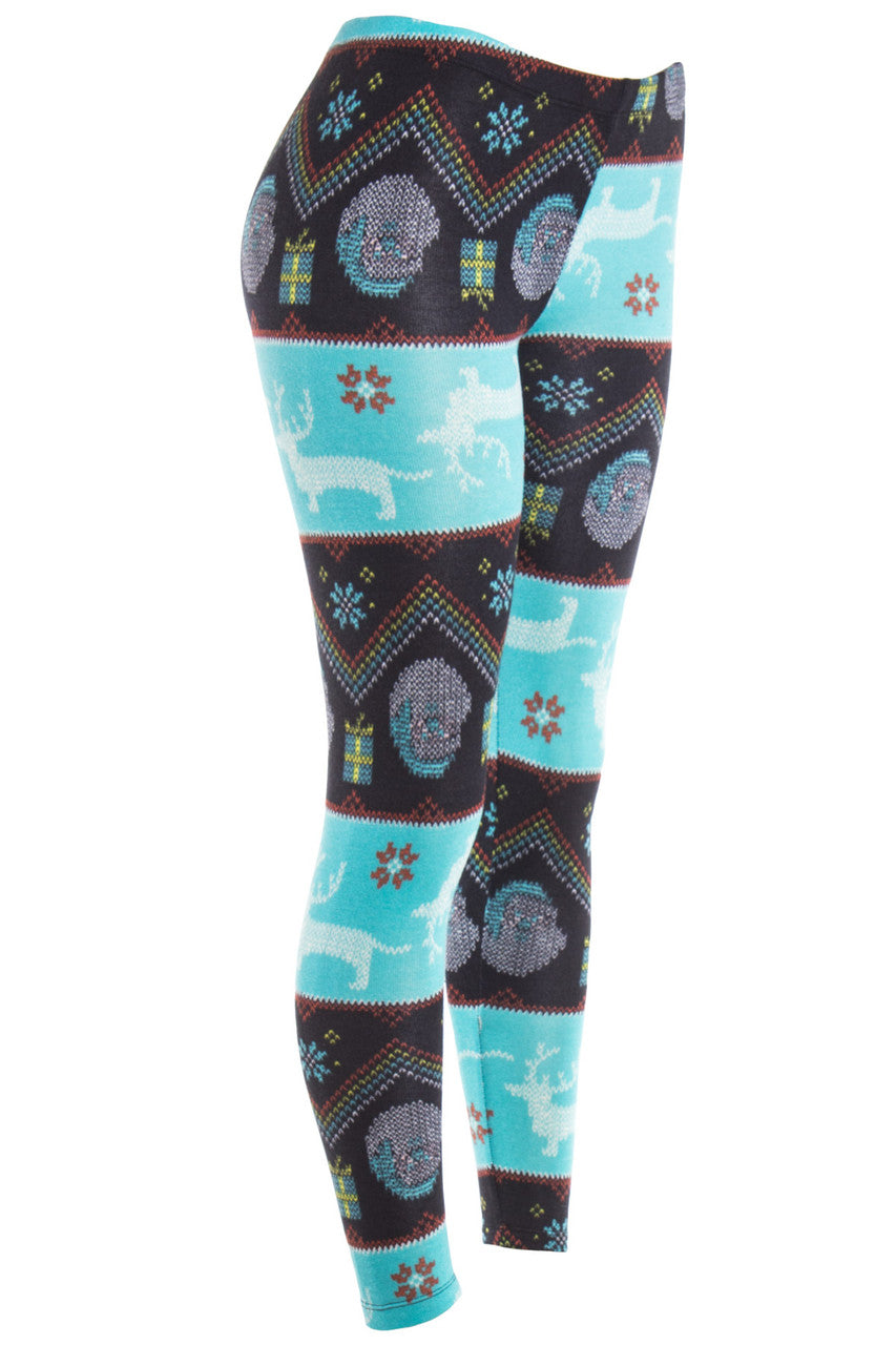 Turquoise Reindeer Fair Isle Leggings