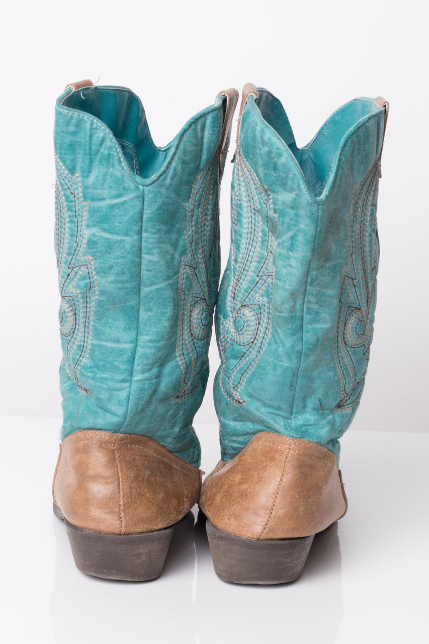 Vegan Two-Toned Vintage Cowboy Boots (8.5 M)