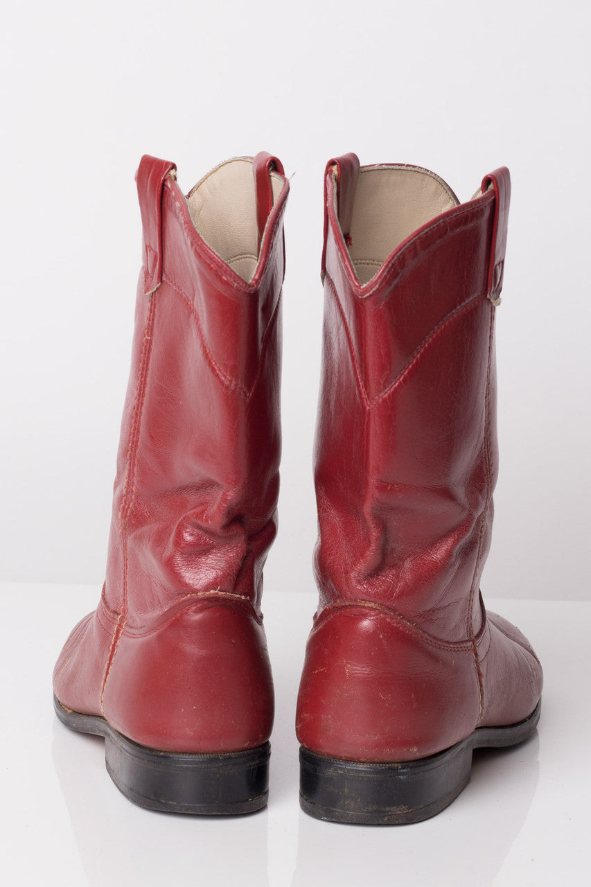 Red Leather Vintage Cowboy Boots (8.5 M)