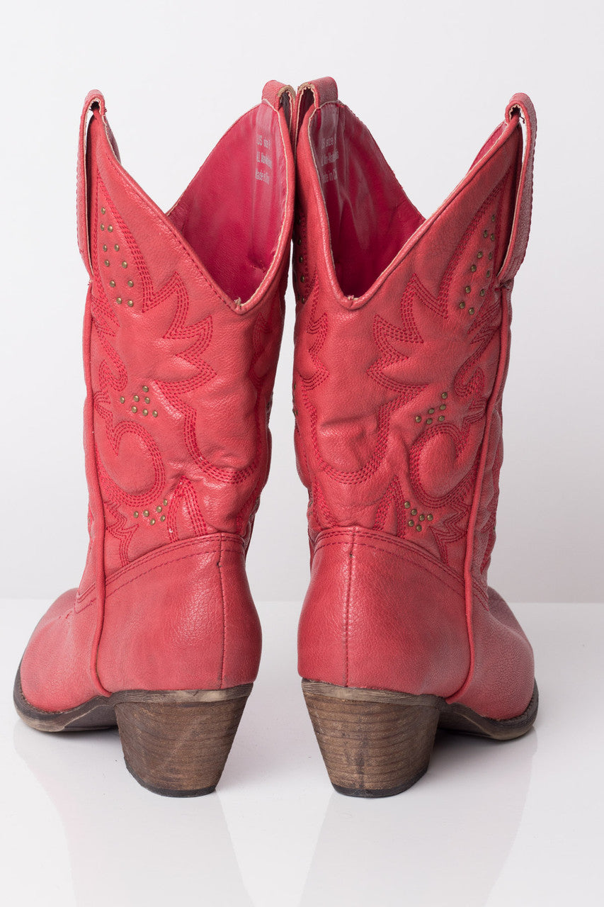 Red Vegan Studded Cowboy Boots (9)
