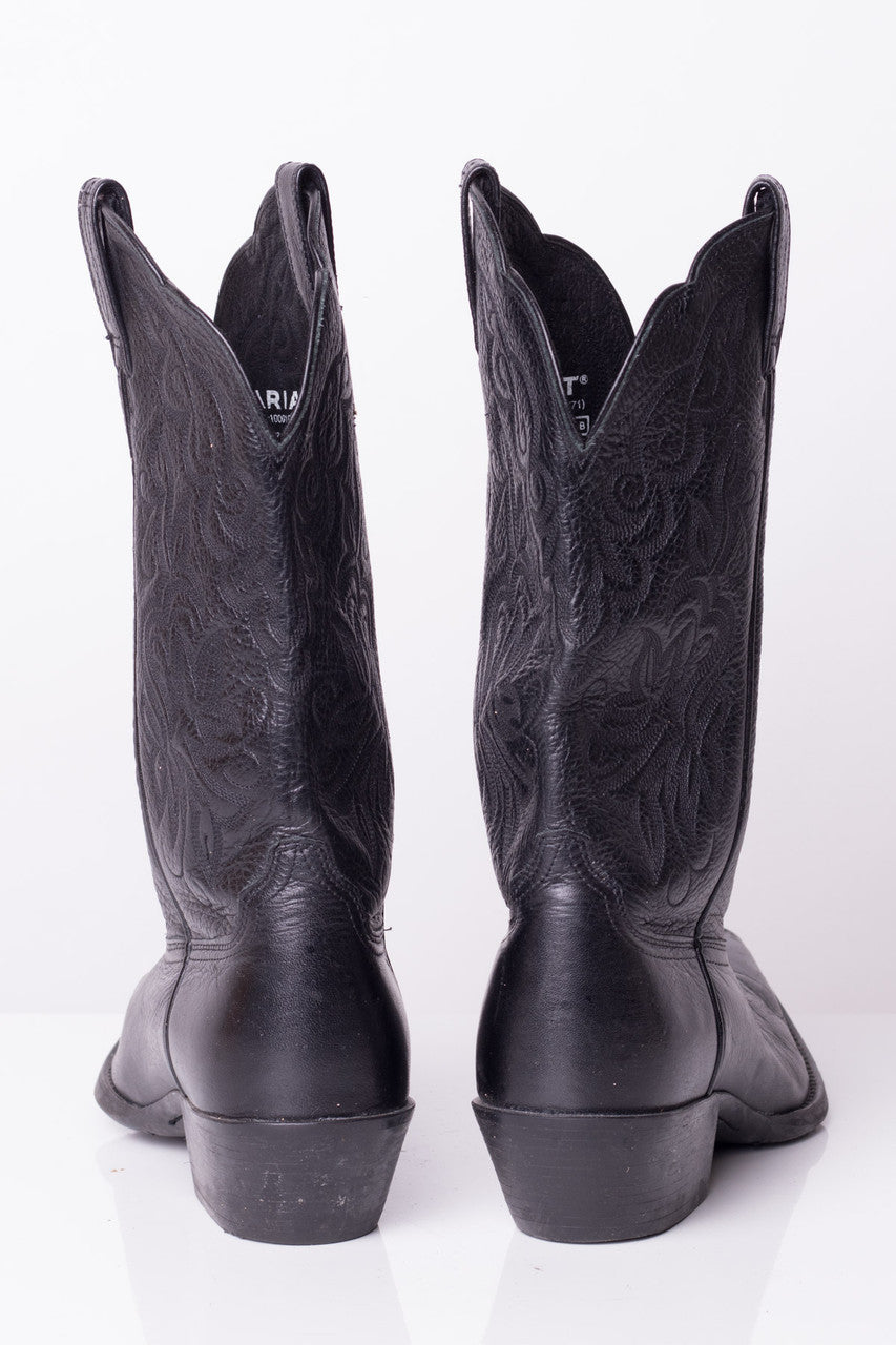 Black Leather Embroidered Cowboy Boots (9.5B)