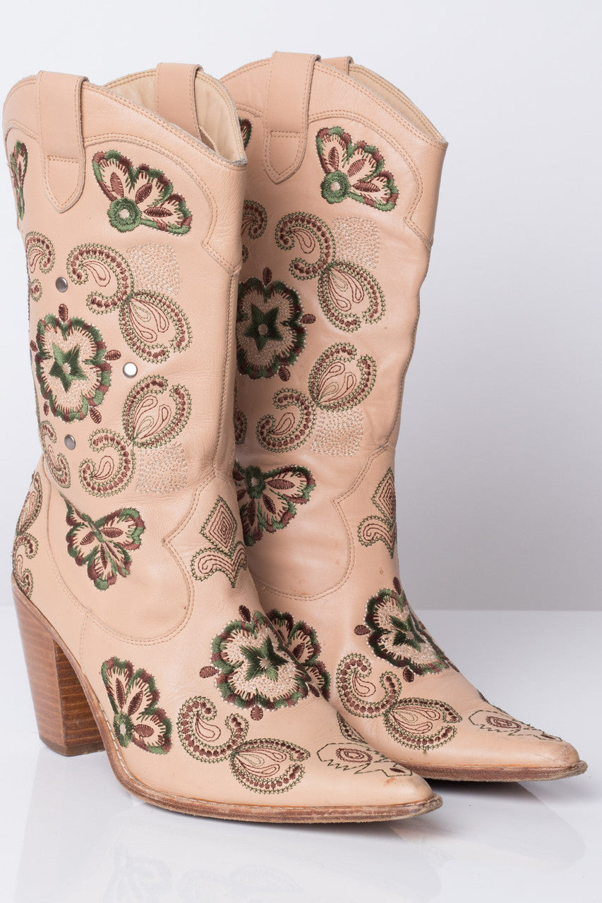 Embroidered High Heel Vintage Cowboy Boots