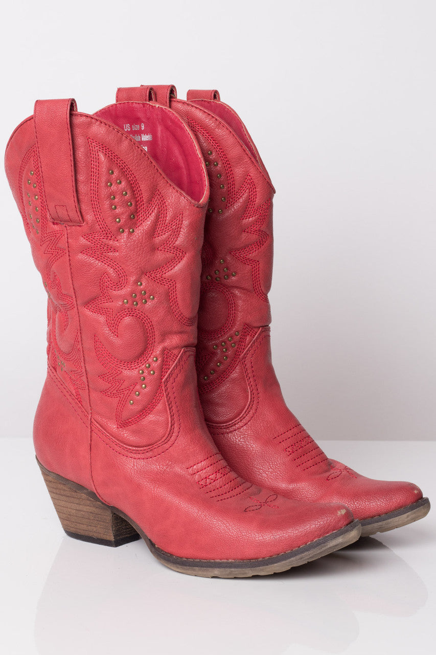 Red Vegan Studded Cowboy Boots (9)