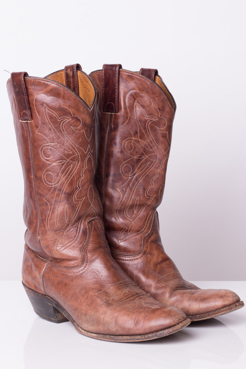 Leather Embroidered Cowboy Boots (9.5D)
