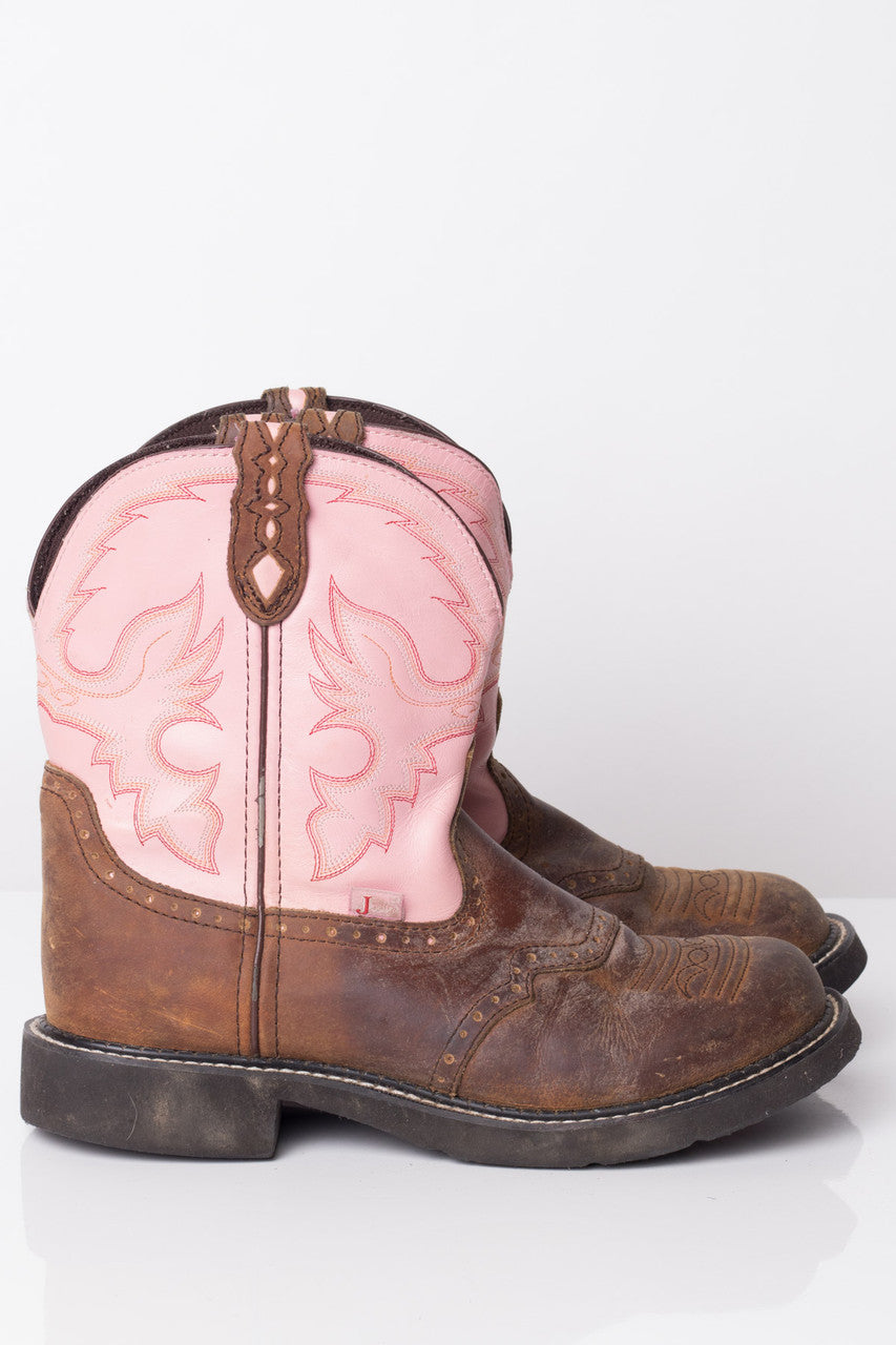 Pink Justin Gypsy Vintage Cowboy Boots (10 B)