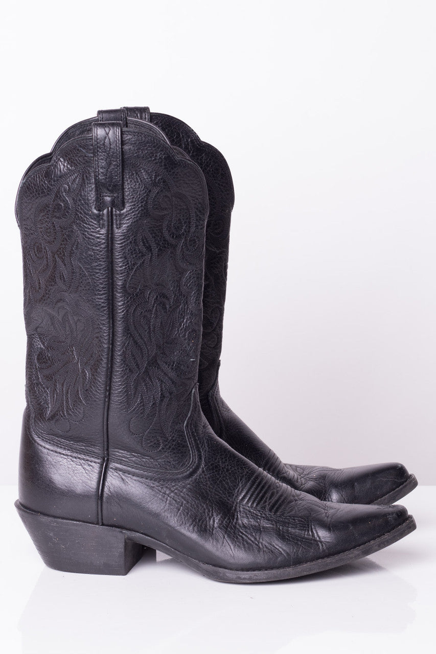 Black Leather Embroidered Cowboy Boots (9.5B)
