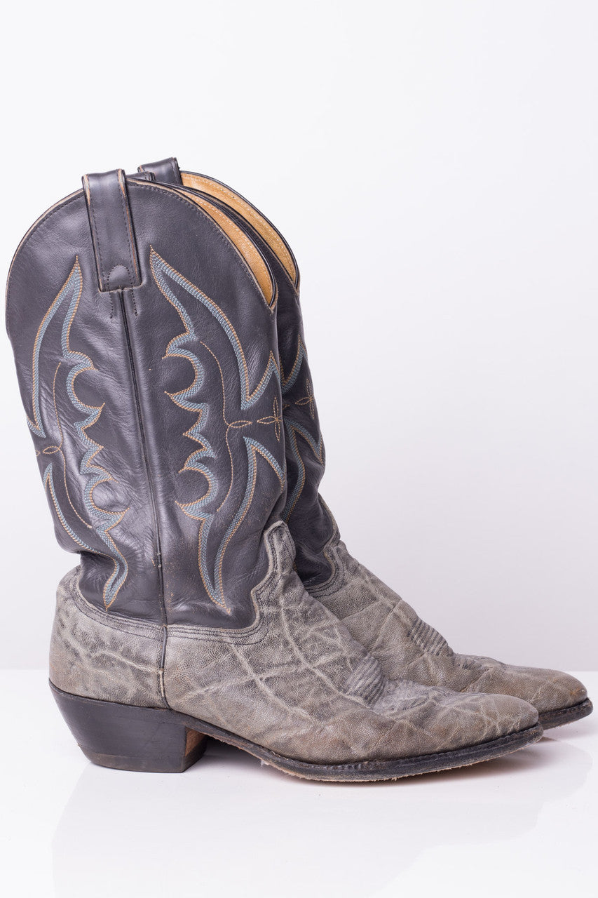 Grey Leather Vintage Cowboy Boots (8D)