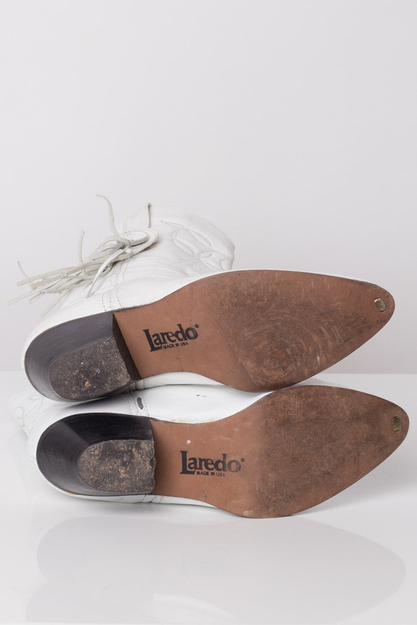 White Leather Vintage Cowboy Boots (7 M)