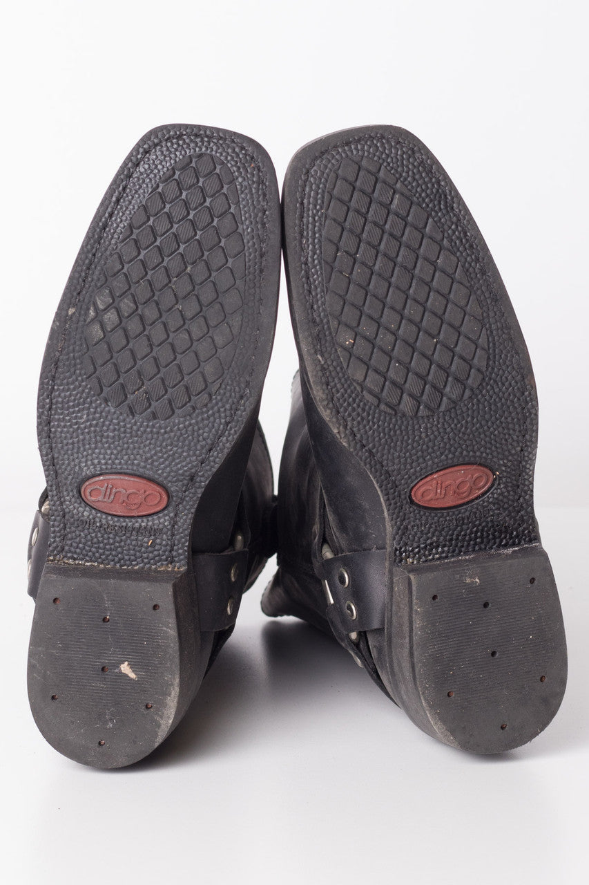 Belted Black Leather Cowboy Boots (8M)