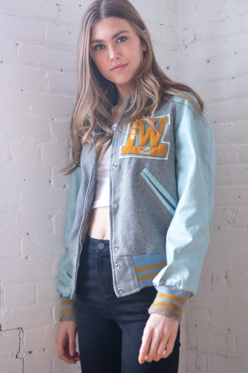 Baby Blue Vintage Letterman Jacket