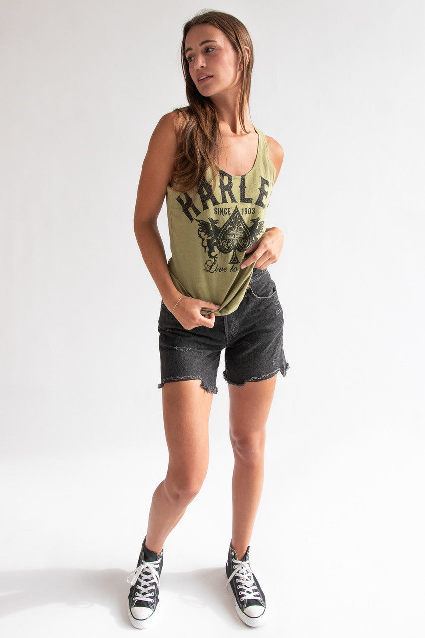 Harley Davidson Green Bejeweled Tank T-Shirt (2010s)