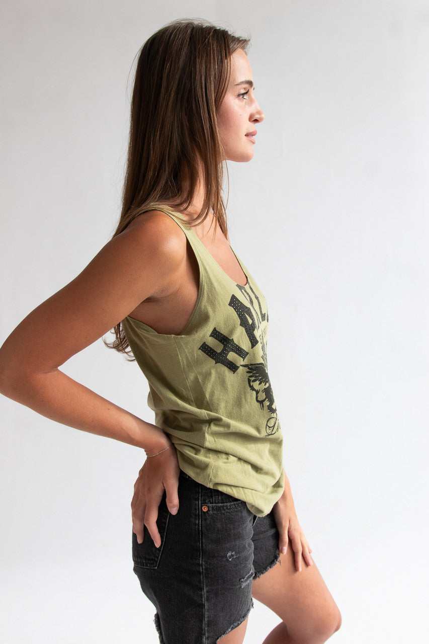 Harley Davidson Green Bejeweled Tank T-Shirt (2010s)