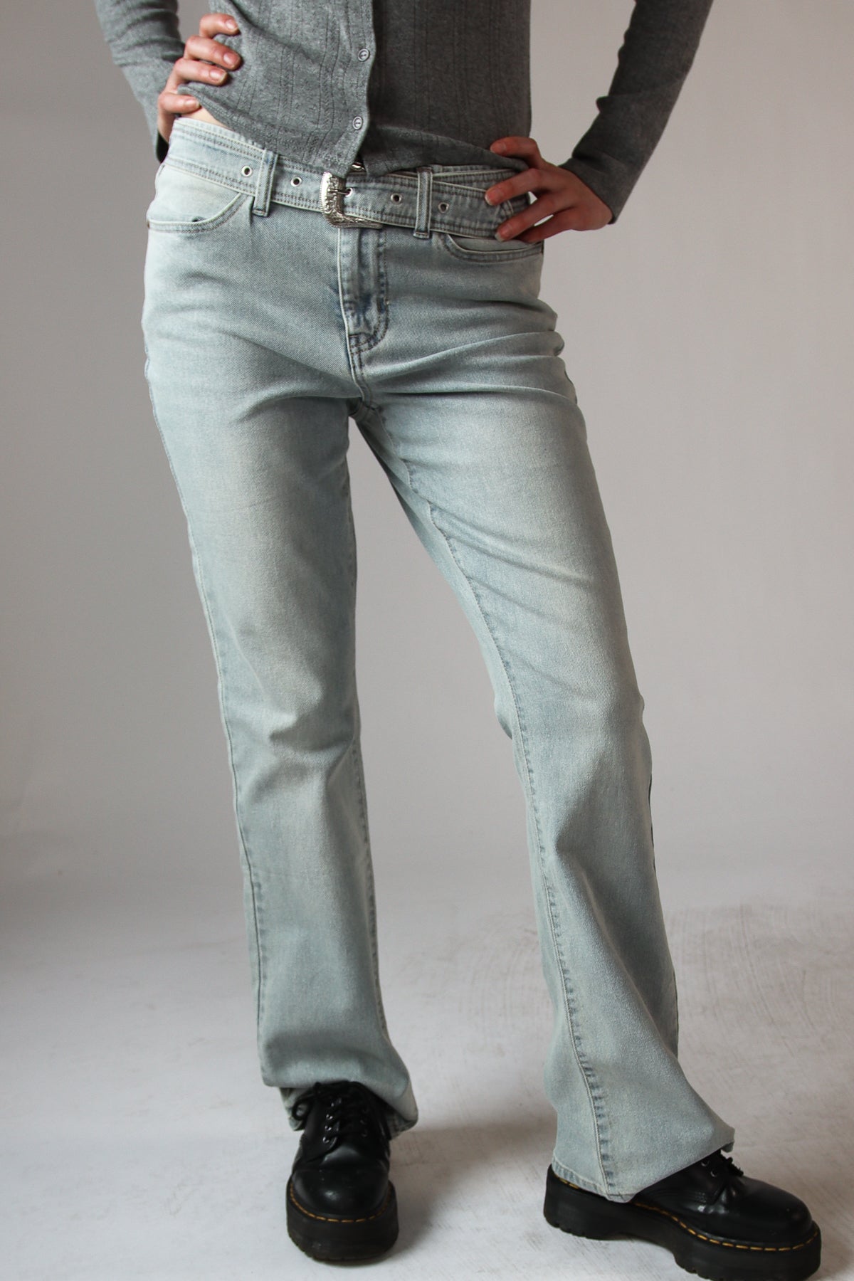 Western Belted Flare Jeans Light