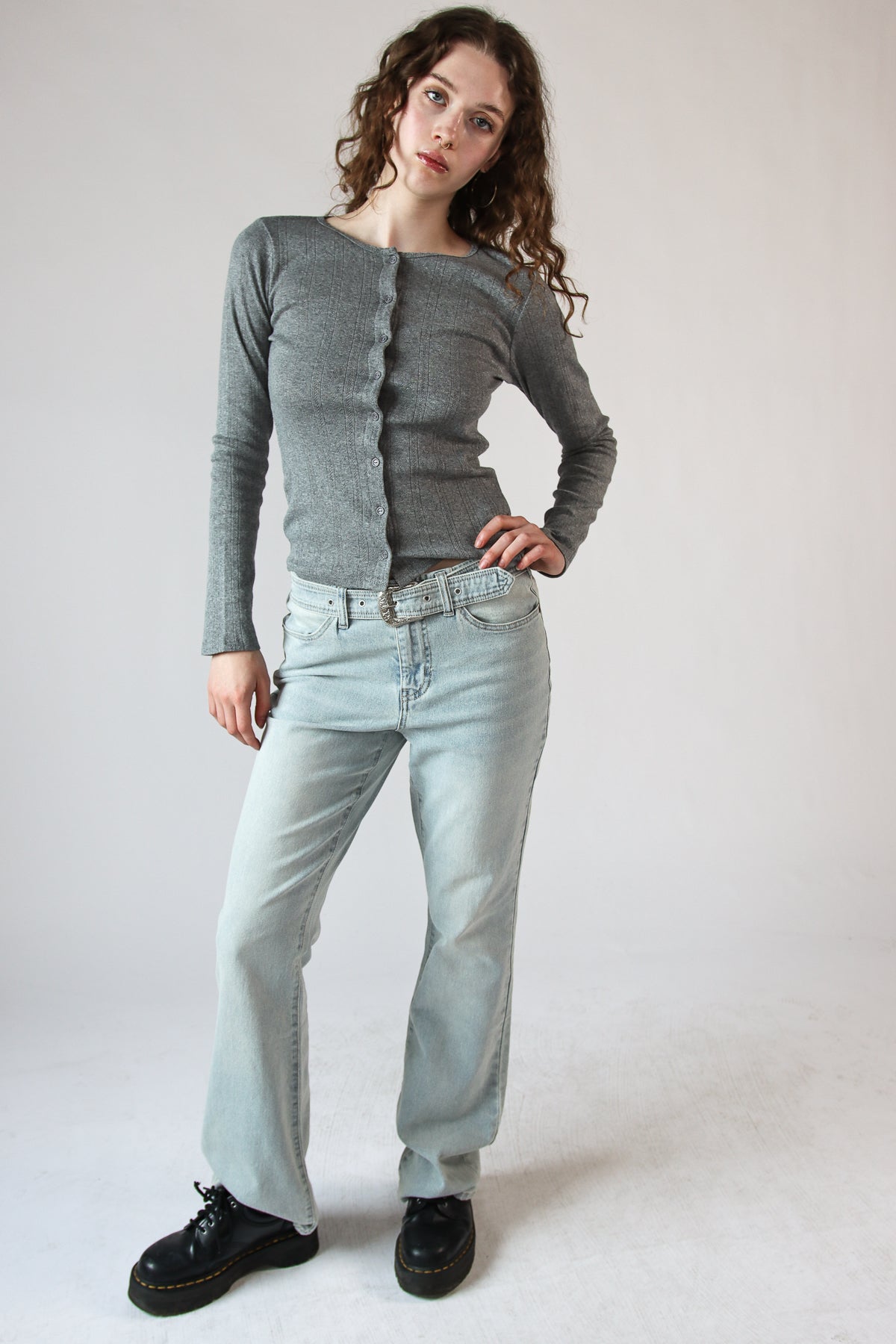 Western Belted Flare Jeans Light