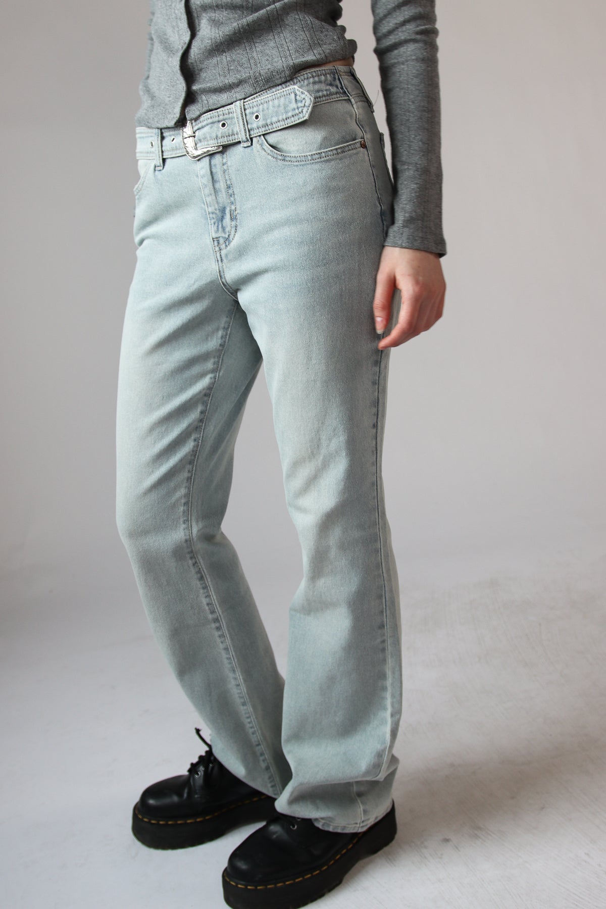 Western Belted Flare Jeans Light