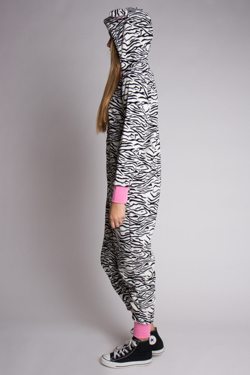 White, Black, and Pink Zebra Onesie Pajamas