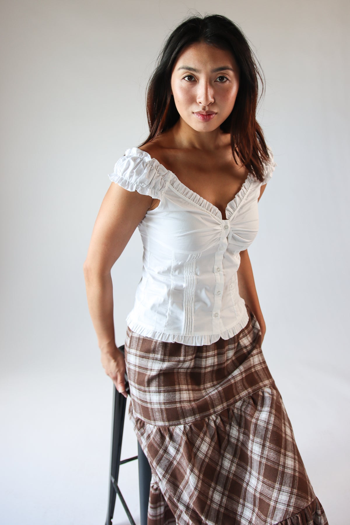 White Button Up Ruffle Sleeve Top