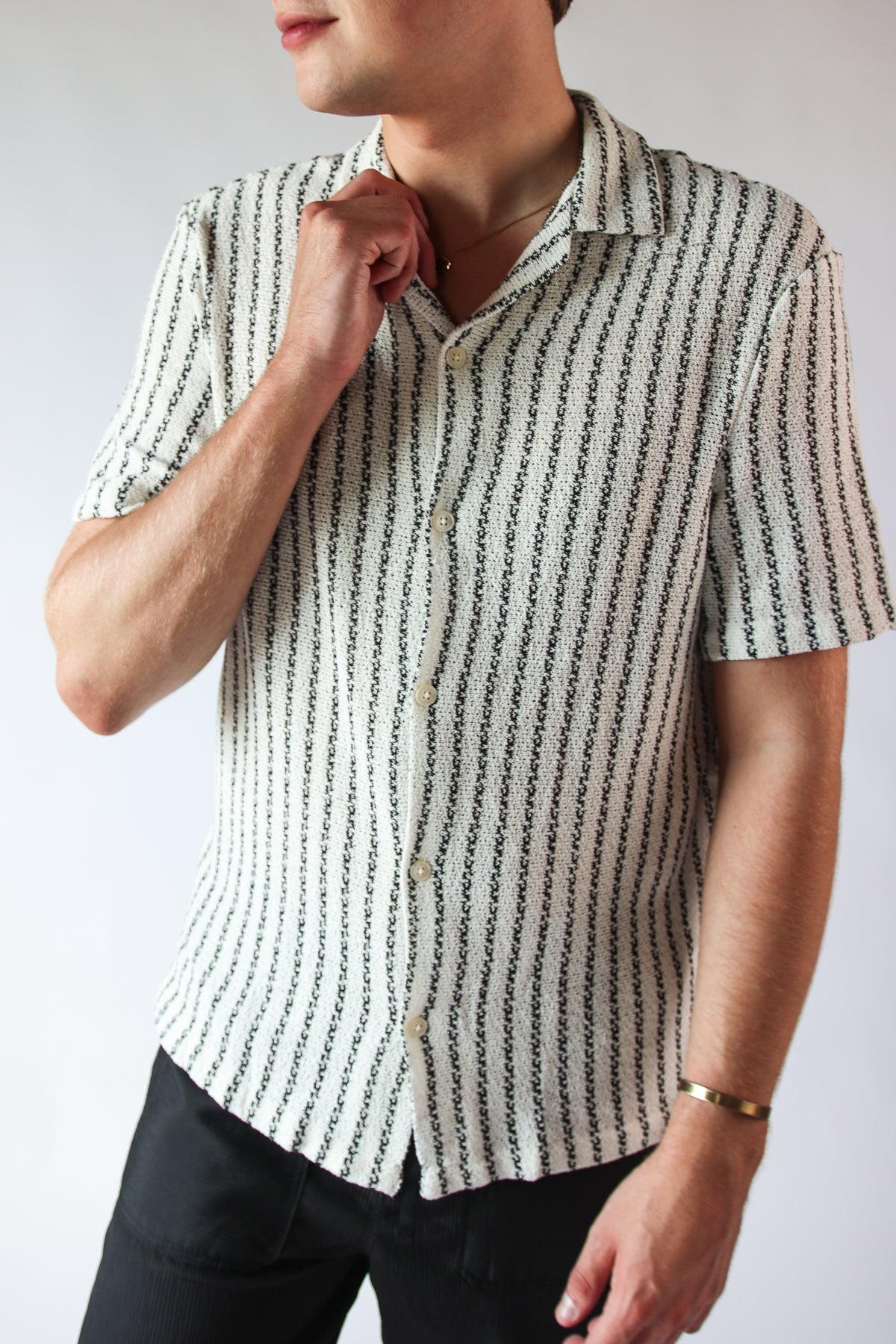 Natural Striped Woven Button Up Shirt
