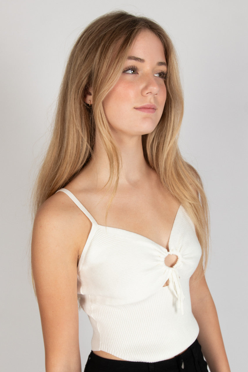 White Knit Hanky Hem Cami