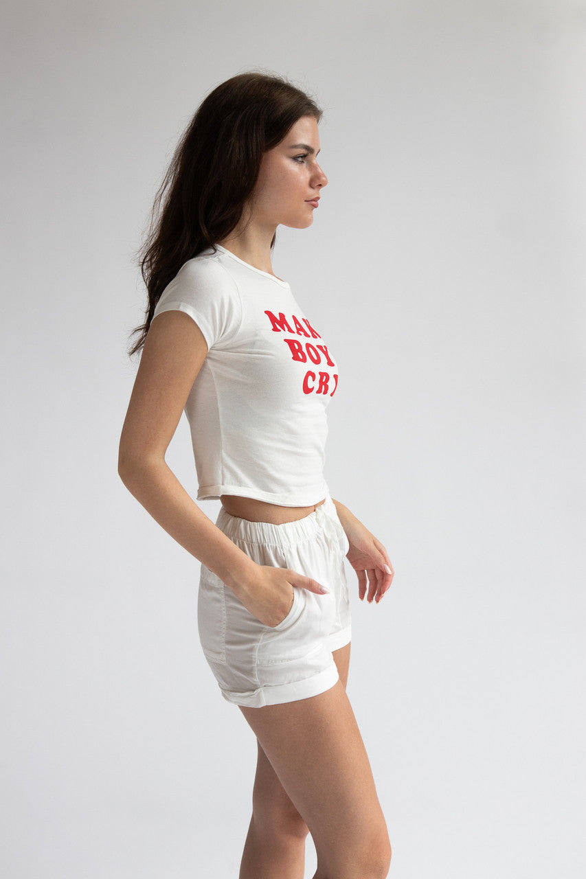 Cuffed Hem Drawstring Tencel Shorts